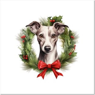 Christmas Whippet Dog Wreath Posters and Art